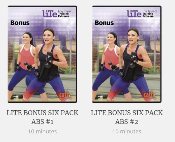 an image of Cathe Friedrich with the titles of 6 pack abs underneath