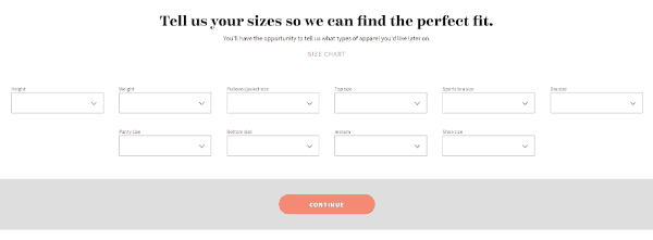 a screen shot of the first question in the style quiz of Wantable